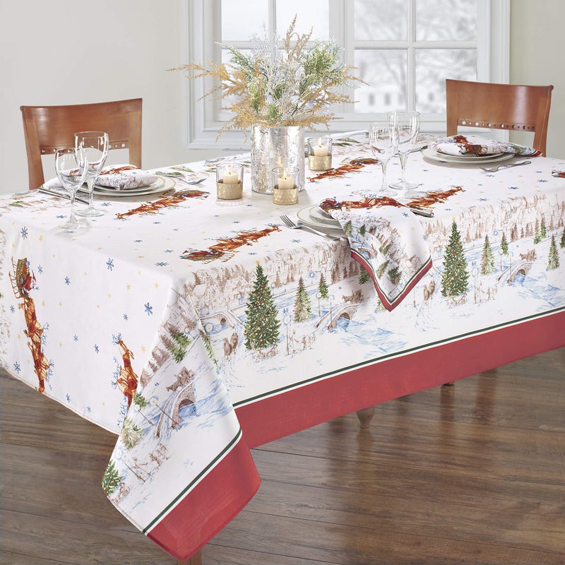 Elrene Home Fashions Santa Snowy Sleighride Wrinkle Resistant Holiday/Christmas Tablecloth, 60"X144", Rectangle - Image 2